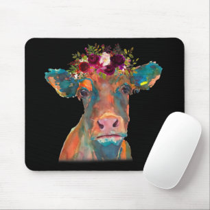 Mousepad Coloração d'água colorida com o rosto da vaca  