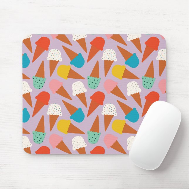 Mousepad Colorful Hand-Drawn Ice Cream Cone Pattern  (Com mouse)
