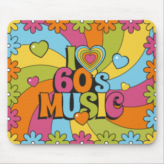 Mousepad Colorful Retro 60s Music Hearts Waves and Flowers