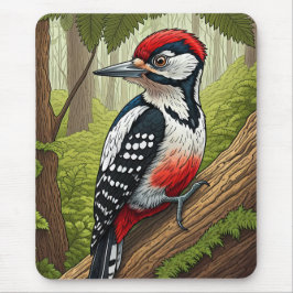 Mousepad Colorful Woodpecker in Forest