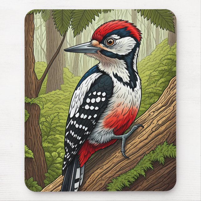 Mousepad Colorful Woodpecker in Forest (Frente)