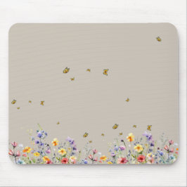 Mousepad Colorida Flor Silvestre Aquarela com Borboleta