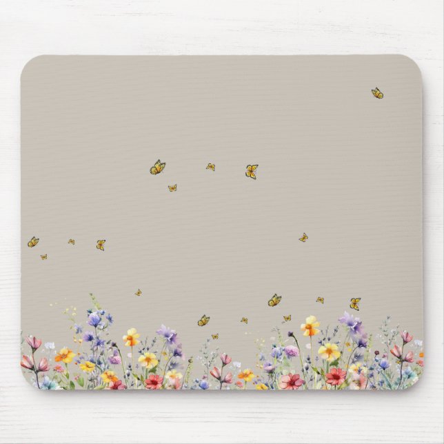 Mousepad Colorida Flor Silvestre Aquarela com Borboleta (Frente)