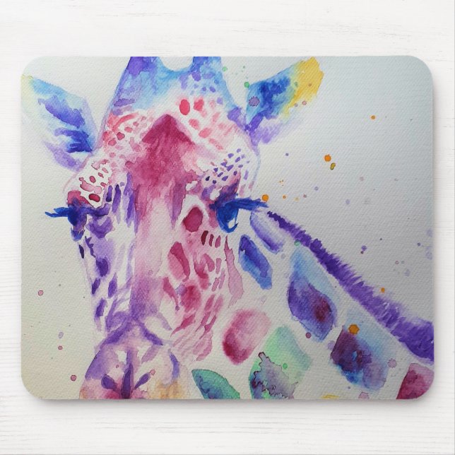Mousepad Colorida Girafa Animal Watercolor Design (Frente)