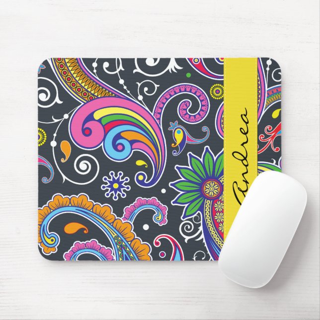 Mousepad Colorida Paisley, Paisley Pattern, Seu Nome (Com mouse)