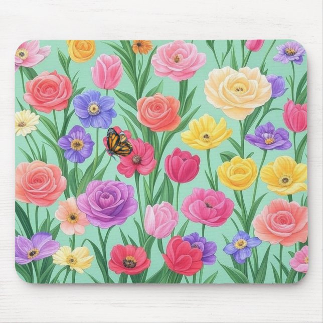 Mousepad Colorida Rosa Floral/Primavera (Frente)