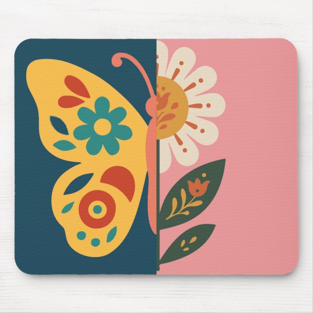 Mousepad Colorido design de borboleta e flor (Frente)