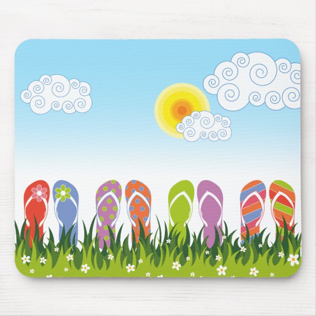 Mousepad Colorido Jardim de Verão Chinelos Diversão Ao Sol  (Frente)
