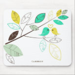 Mousepad Colorido Verde e Amarelo Aves Personalizadas<br><div class="desc">Pássaros Amarelos e Verdes Coloridos Personalizados Mousepad. Mousepad personalizável com cores verdes brilhantes e amarelas vivas e destaque das folhas. Personalizado adicionando um nome ou uma frase curta. Outras cores estão disponíveis.</div>
