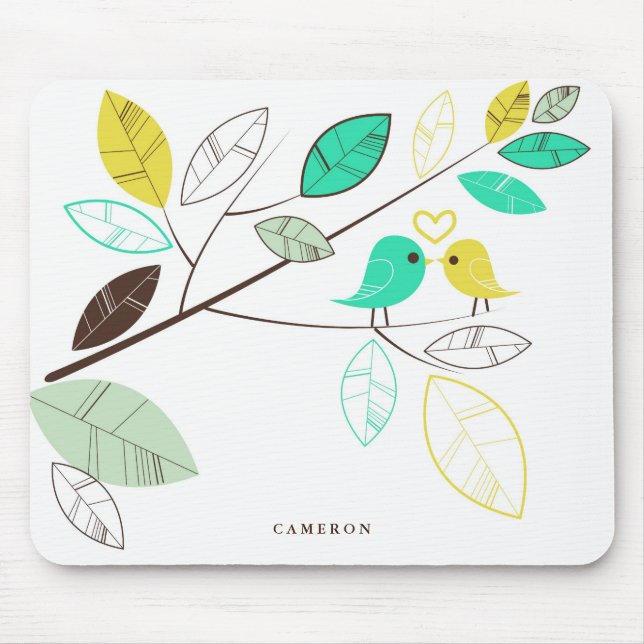 Mousepad Colorido Verde e Amarelo Aves Personalizadas (Frente)