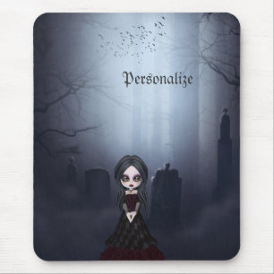 Mousepad com a menina assustador do gótico no