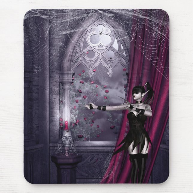 Mousepad com a menina gótico da fantasia na sala (Frente)