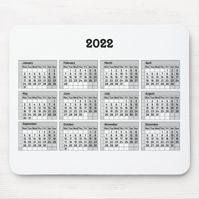 Mousepad com calendário e numeração semanal 2022 - Mouse Pa (Frente)