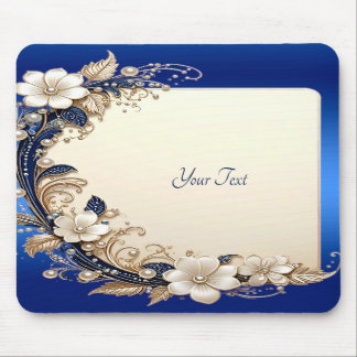 Mousepad com Enfeite Floral Branco Azul