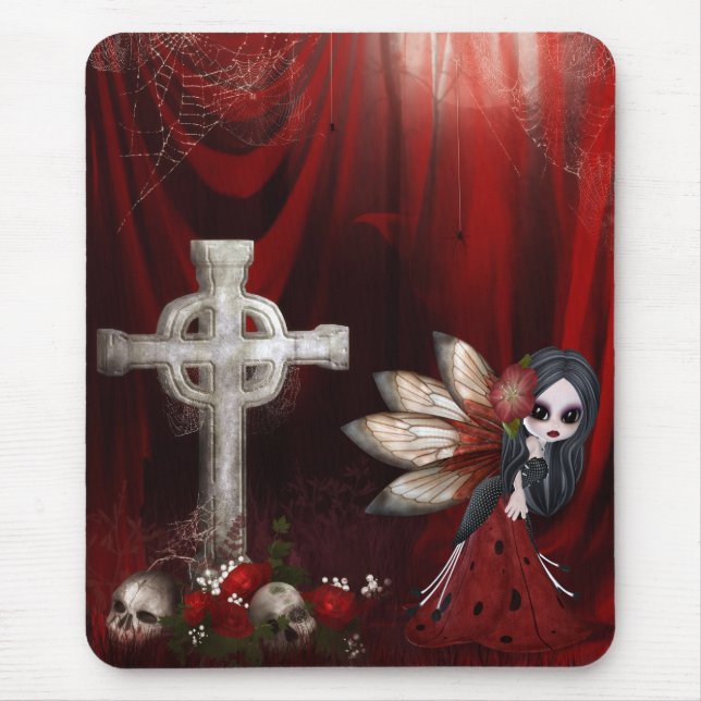 Mousepad com fada, cruz, crânios & rosas do gótico (Frente)