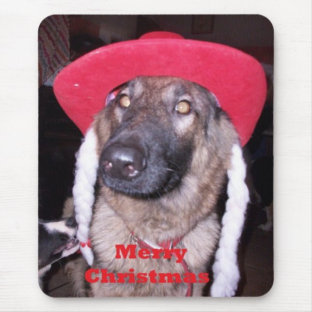 Mousepad Com German shepherd No Chapéu De Natal (Frente)