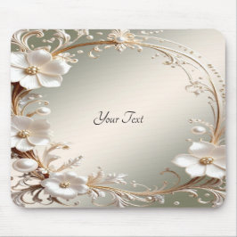 Mousepad com Moldura Floral Branca Ornamentada