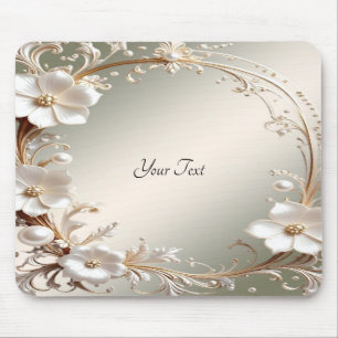 Mousepad com Moldura Floral Branca Ornamentada