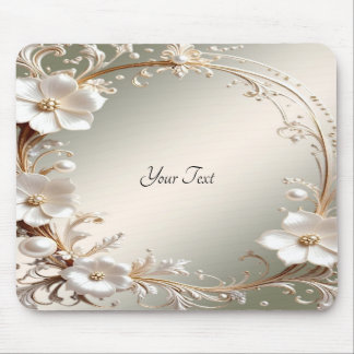 Mousepad com Moldura Floral Branca Ornamentada