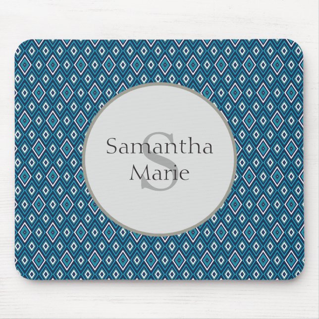 Mousepad com Monograma de Diamante Azul Marinho e  (Frente)