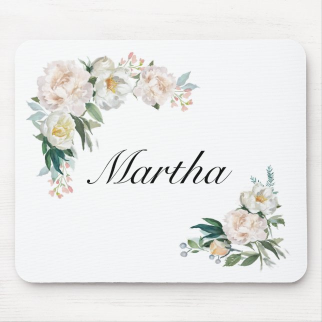 Mousepad com Nome e Flores Brancas de Pênia (Frente)