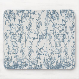 Mousepad com Padrão de Desenho Floral Azul Vintage