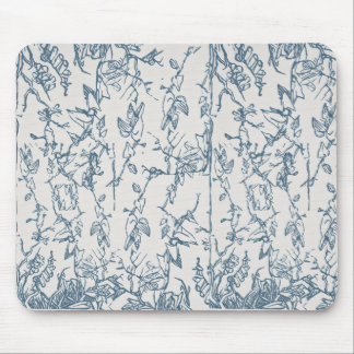 Mousepad com Padrão de Desenho Floral Azul Vintage