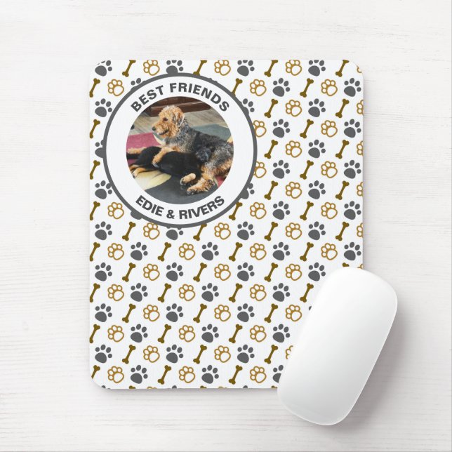Mousepad com Pegadas e Osso de Cachorro Fofo (Com mouse)