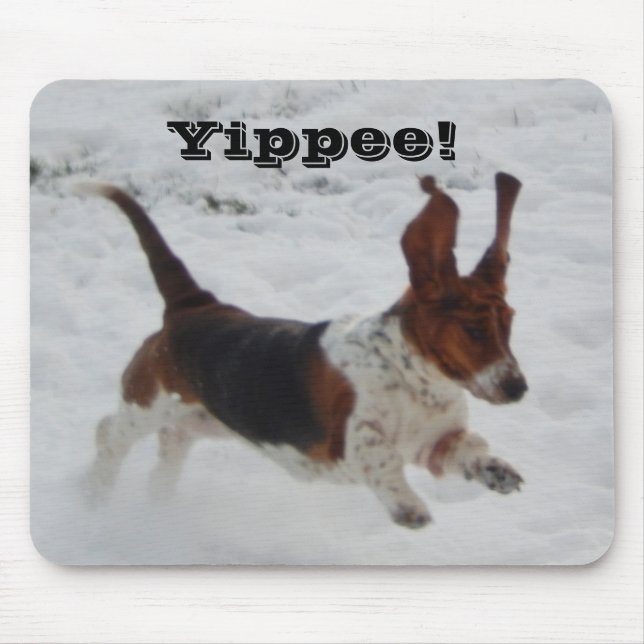 Mousepad com salto de Basset Hound "Yippee " (Frente)