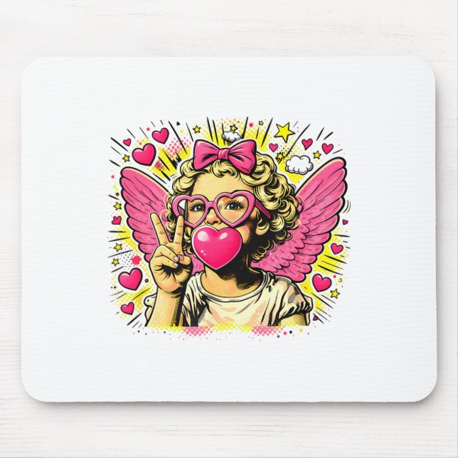 Mousepad Comemoração do Dia dos Namorados Cute Cupid Heart  (Frente)