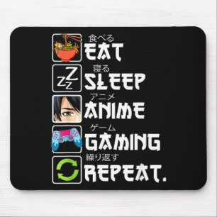Mousepad Comer Dormir Anime Jogos Repetir Gamer Homens Adol