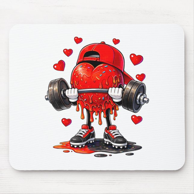Mousepad Cômica Coração Academia Levantamento de Peso Trein (Frente)