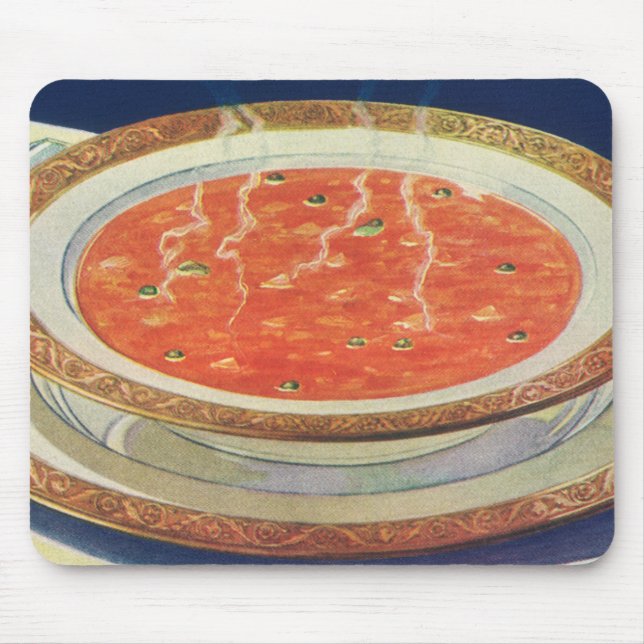Mousepad Comida Antiga, Tigela Quente de Sopa de Tomate com (Frente)