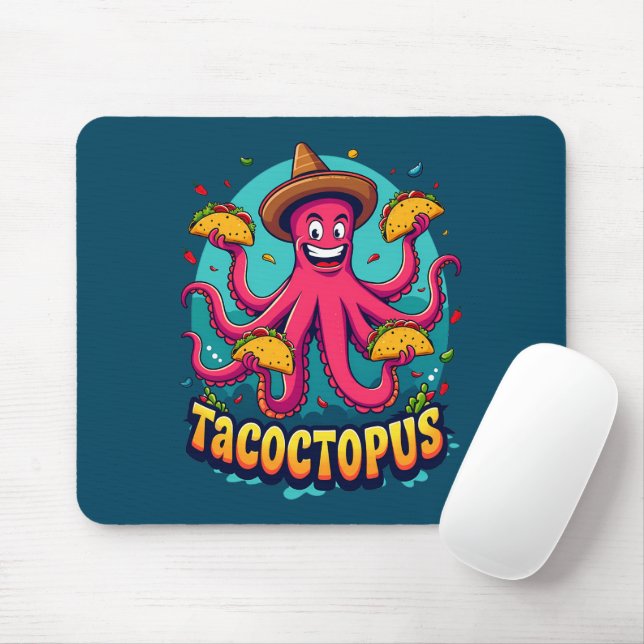 Mousepad Comida de Cartoon Engraçado Taco Octopus (Com mouse)