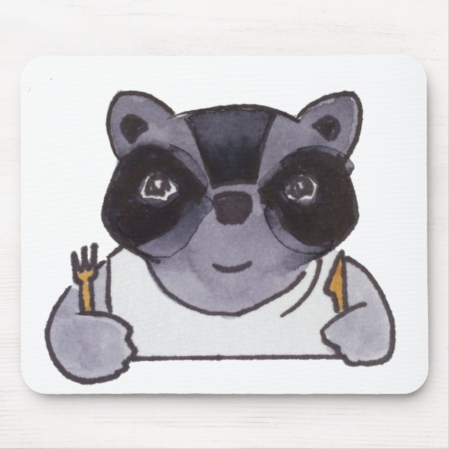 Mousepad Comida de cozinhar Jantada Cute Raccoon (Frente)