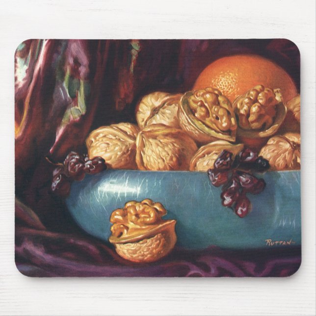 Mousepad Comida, nozes e Frutas de uma taça azul (Frente)