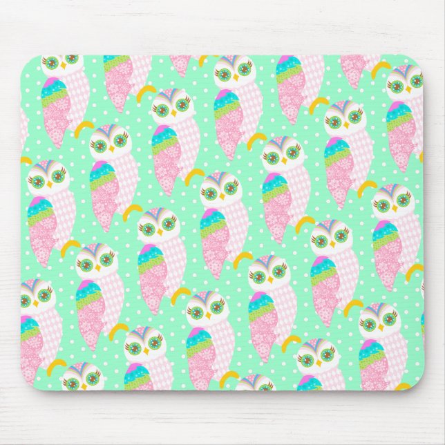 Mousepad Como agora coruja branca - bolinhas (Frente)