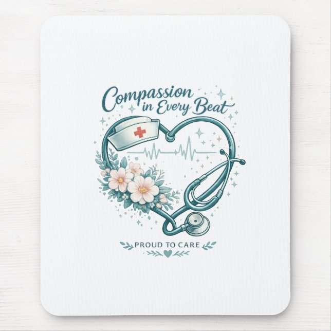 Mousepad Compaixão em Cada Batida Design do Coração de Enfe (Frente)