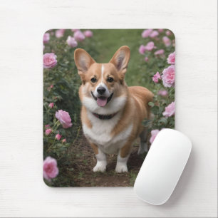 Mousepad "Companheiro charmoso: um Corgi em um jardim rosa