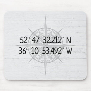 Mousepad Compass Coordenadas Domésticas GPS Sobre Madeira