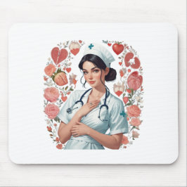 Mousepad Compassionate Nurse – Elegant Floral Art Illustrat