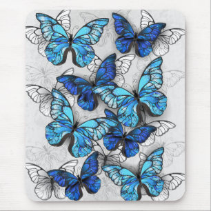 Mousepad Composição de Borboletas Brancas e Azuis