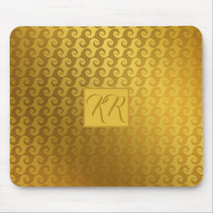 Mousepad Computador Elegante Dourado Swirl Monograma