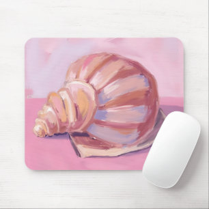 Mousepad Concha Rosa do Mar Pintura em Aquarela de Água d