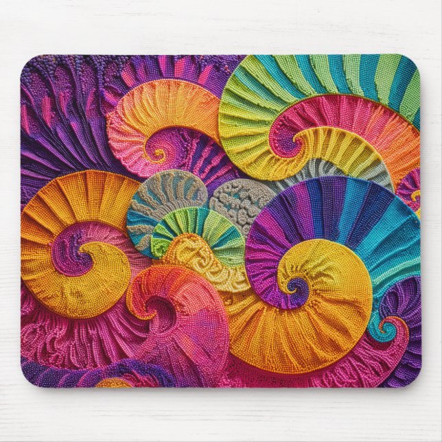 Mousepad Conchas Cromáticas: Mosaico Vibrante em Espiral (Frente)