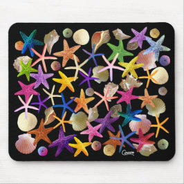 Mousepad Conchas e Starfish em Preto - Pad do Mouse