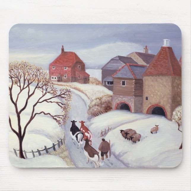 Mousepad Conduzindo vacas em casa na neve (Frente)