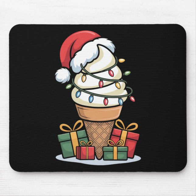 Mousepad Cone de Sorvete das Luzes de Natal com Des de Papa (Frente)