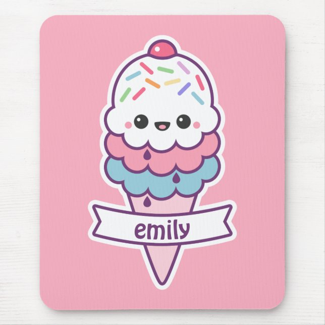 Mousepad Cone de Sorvete Rosa Kawaii (Frente)