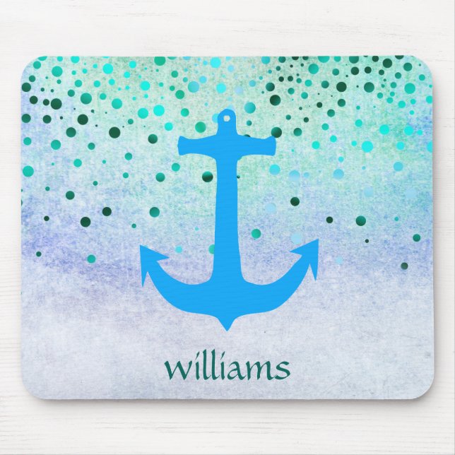 Mousepad Confetti Anchor Sea Blue Beach Marinho Girly Ponto (Frente)